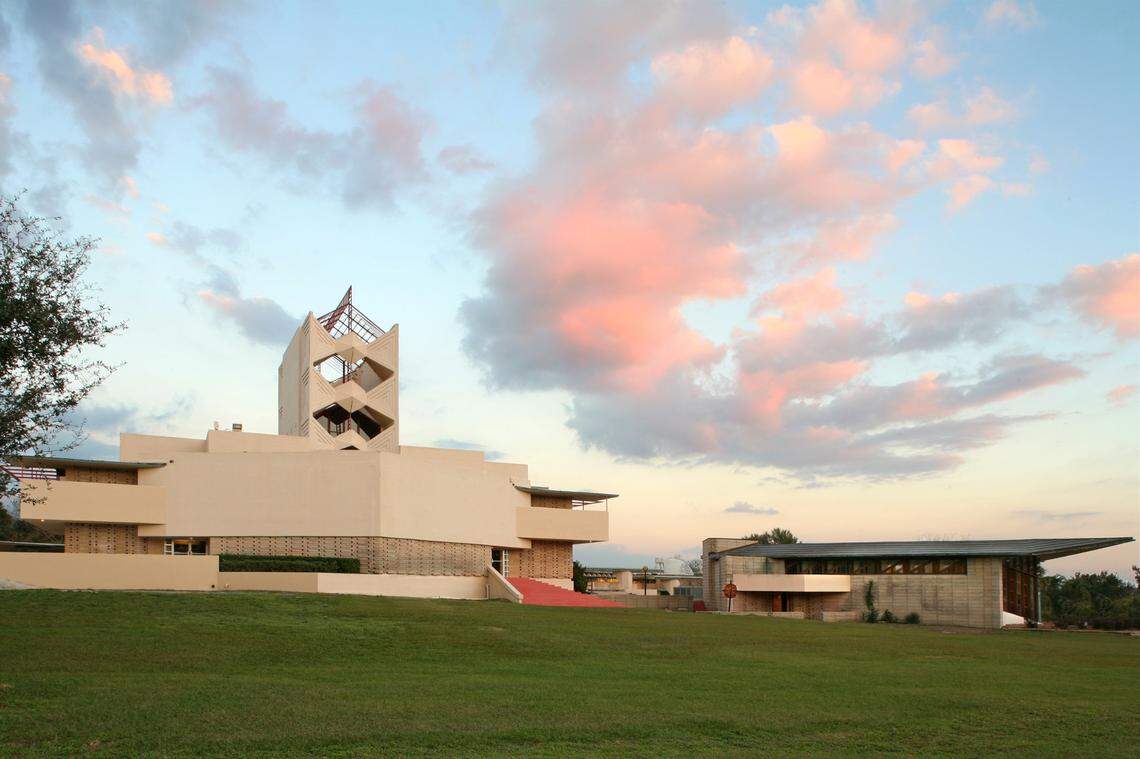 Avelo Airlines starts new flights from Concord-Padgett Regional Airport to Lakeland, Florida. Seen here is the Frank Lloyd Wright-designed Annie Pfeiffer Chapel and Danforth Chapel at Florida Southern College in Lakeland. Southern is the world’s only Wright-designed college.