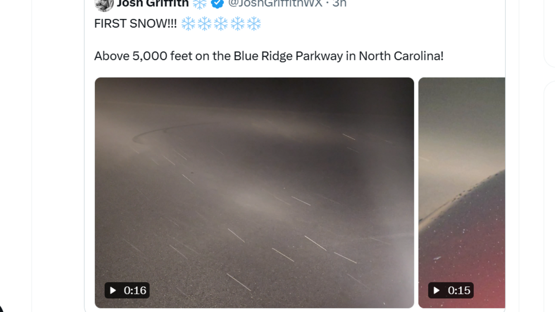 Snow falls in the NC mountains Saturday for the first time this season, NWS says
