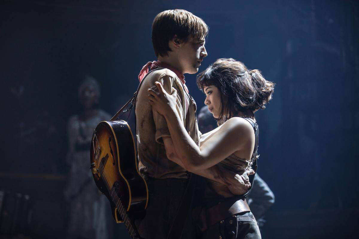 Reeve Carney and Charlotte’s Eva Noblezada in “Hadestown.” They play young dreamers of myth, Orpheus and Eurydice