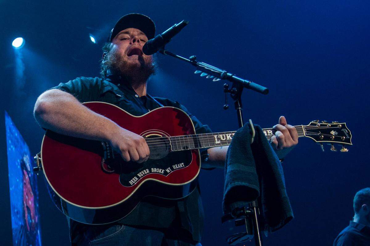Luke Combs, photographed in concert in Lexington, Kentucky, where he sold out Rupp Arena on Valentine's Day 2020.