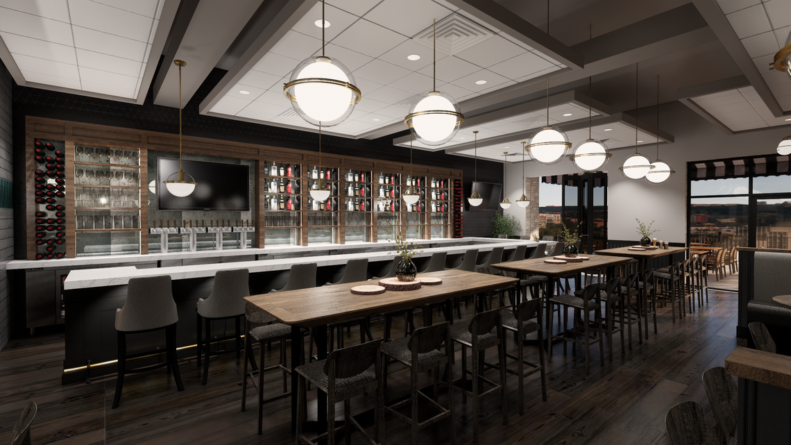 Sara Bradley with Green Umbrella created the interior design for the new Harry’s space, shown in this rendering. Michael Parker Studios was the architect.