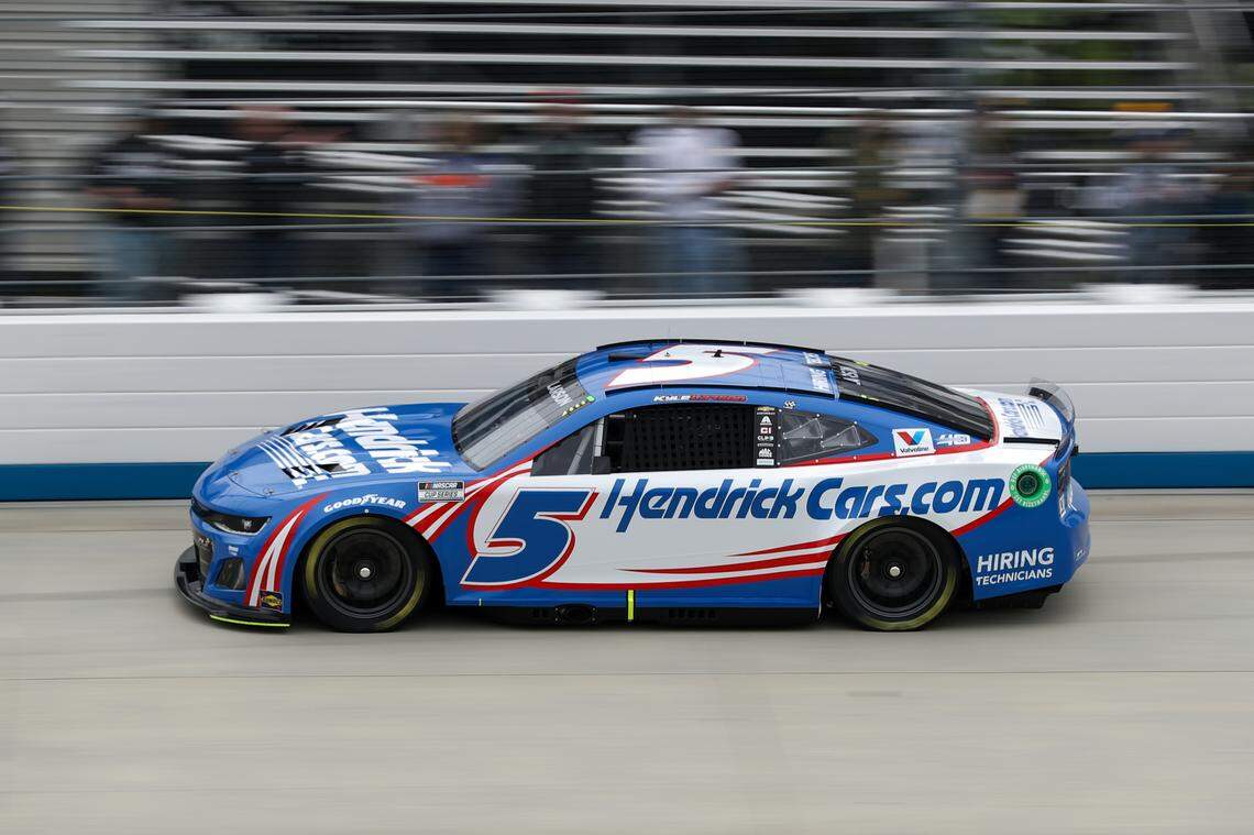 Apr 27, 2024; Dover, Delaware, USA; NASCAR Cup Series driver Kyle Larson (5) during practice and qualifying for the Wurth 400 at Dover Motor Speedway.
