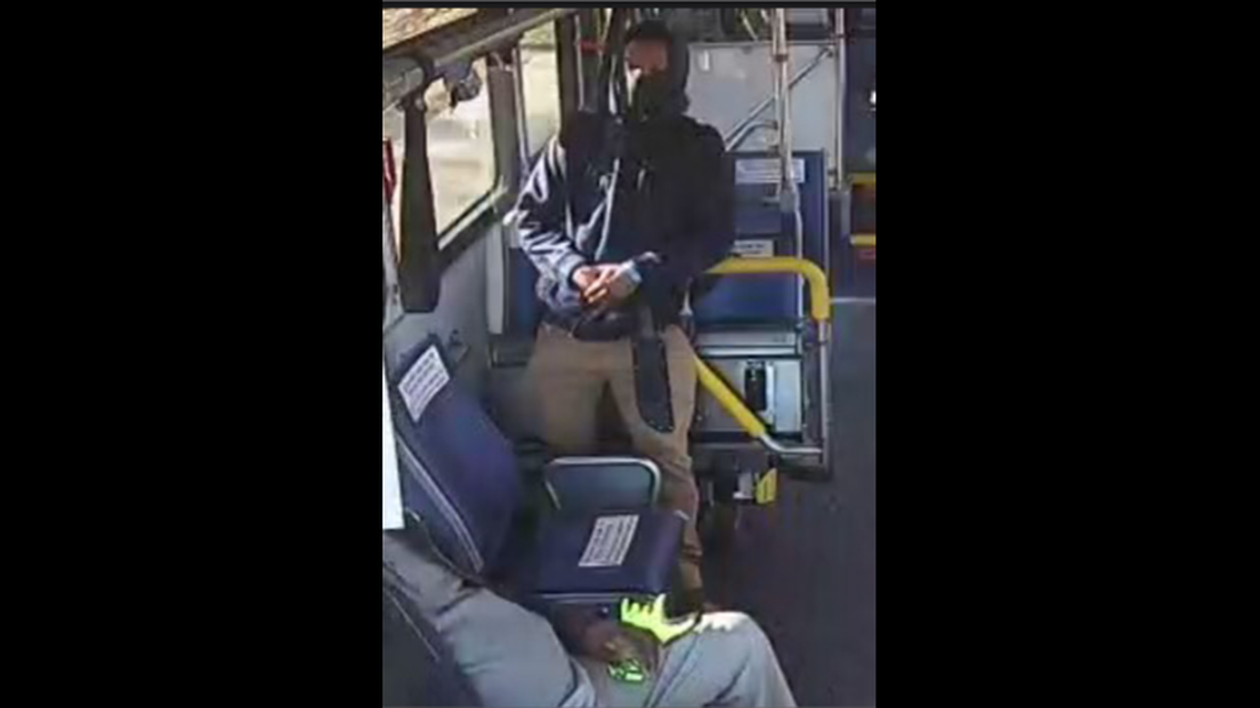 Charlotte-Mecklenburg police detectives are looking for this male suspect in connection with a stabbing incident that occurred inside a CATS bus in the 2100 block of East 7th Street on Wednesday, February 3, 2021. The suspect pulled out a machete and stabbed two victims on the bus.
