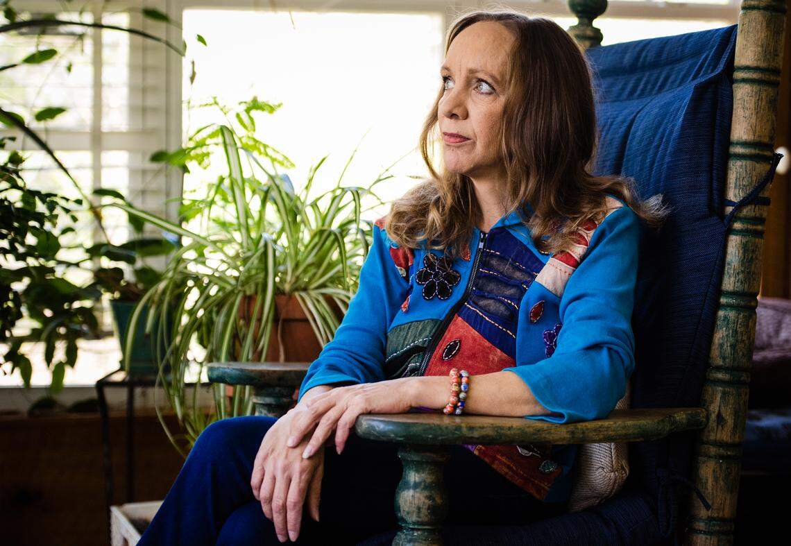 Julia Harris, pictured at her home near Brevard, N.C., said she was struck with one thought when she arrived at Recovery Connections last year for help with an alcohol problem: “I have landed in an insane asylum.”