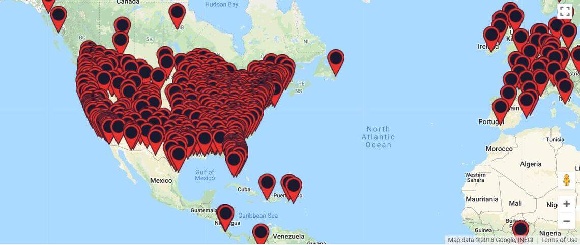Map of planned events for the March 24 March For Our Lives.