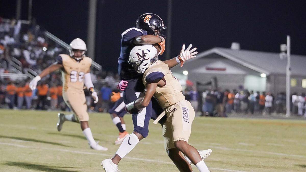 A Mallard Creek corner tackles a Vance player during Friday’s game. No. 1 Mallard Creek beat No. 2 Vance 17-7