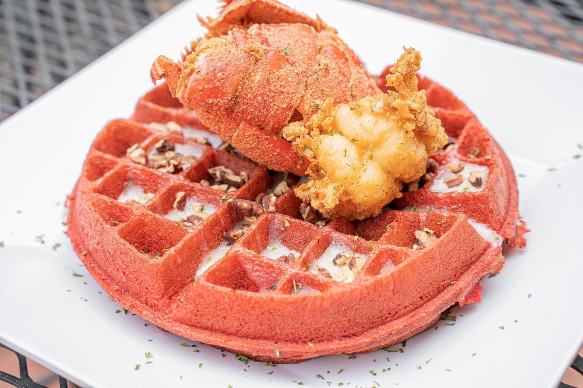 Krustaceans’ Red Velvet Waffle with Lobster Tail is a favorite among the staff.