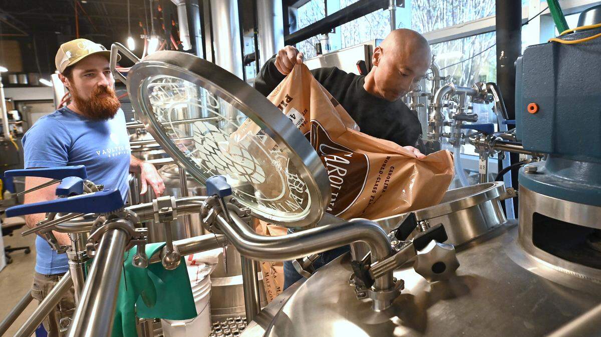 Théoden Janes — at right, with Vaulted Oak head brewer David Carey — helped (a little) to create an IPA for the brewery that is on tap now. He pitched several names for the beer, before choosing one.