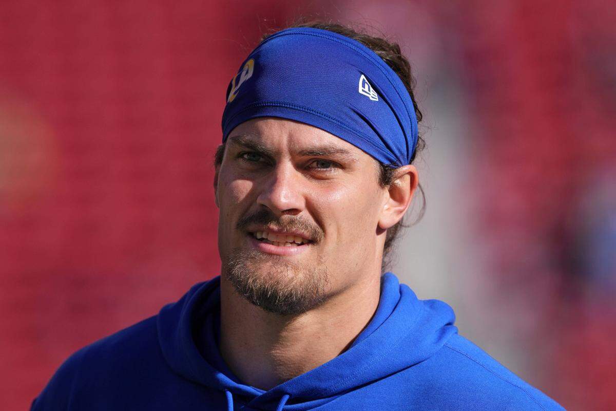 Jan 7, 2024; Santa Clara, California, USA; Los Angeles Rams linebacker Christian Rozeboom (56) before the game against the San Francisco 49ers at Levi's Stadium. Mandatory Credit: Darren Yamashita-USA TODAY Sports