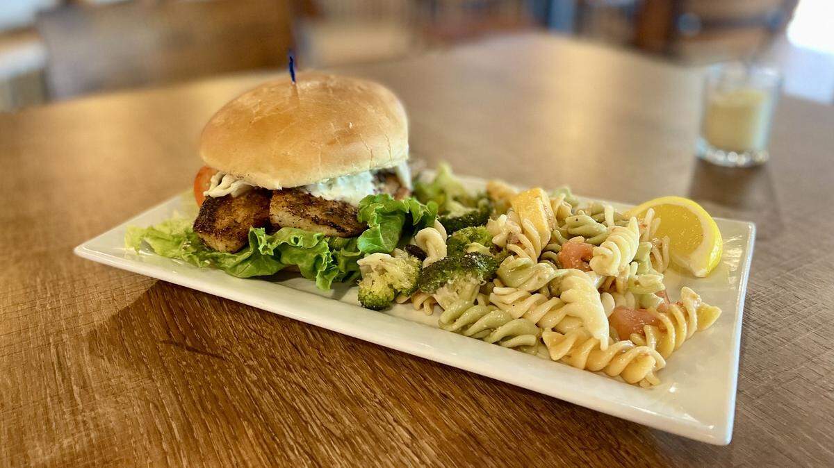 Blackend Mahi with pasta salad at Latitudes Bar and Grill in Lake Norman.