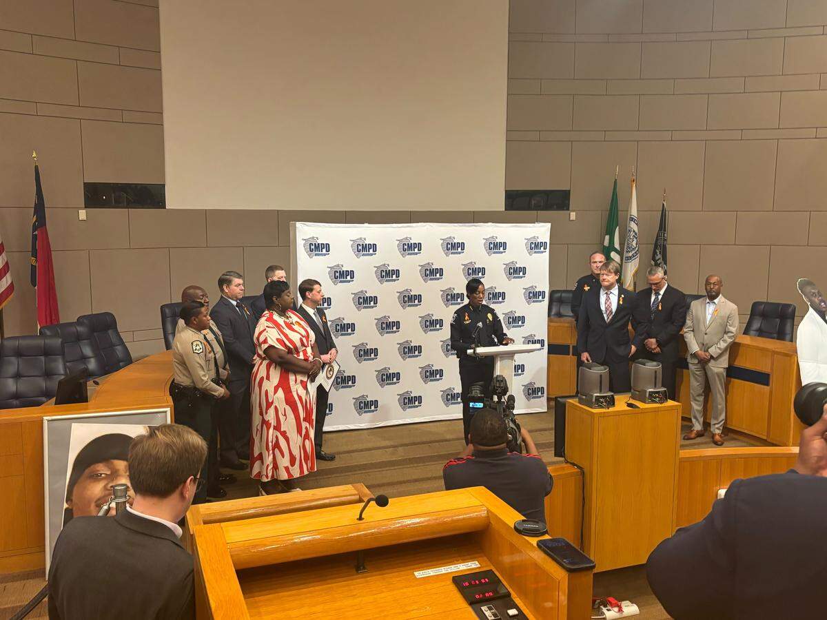 Charlotte Mecklenburg Police Chief Estella Patterson speaks at a press conference on National Gun Violence Prevention Day on Friday, June 5, 2026.