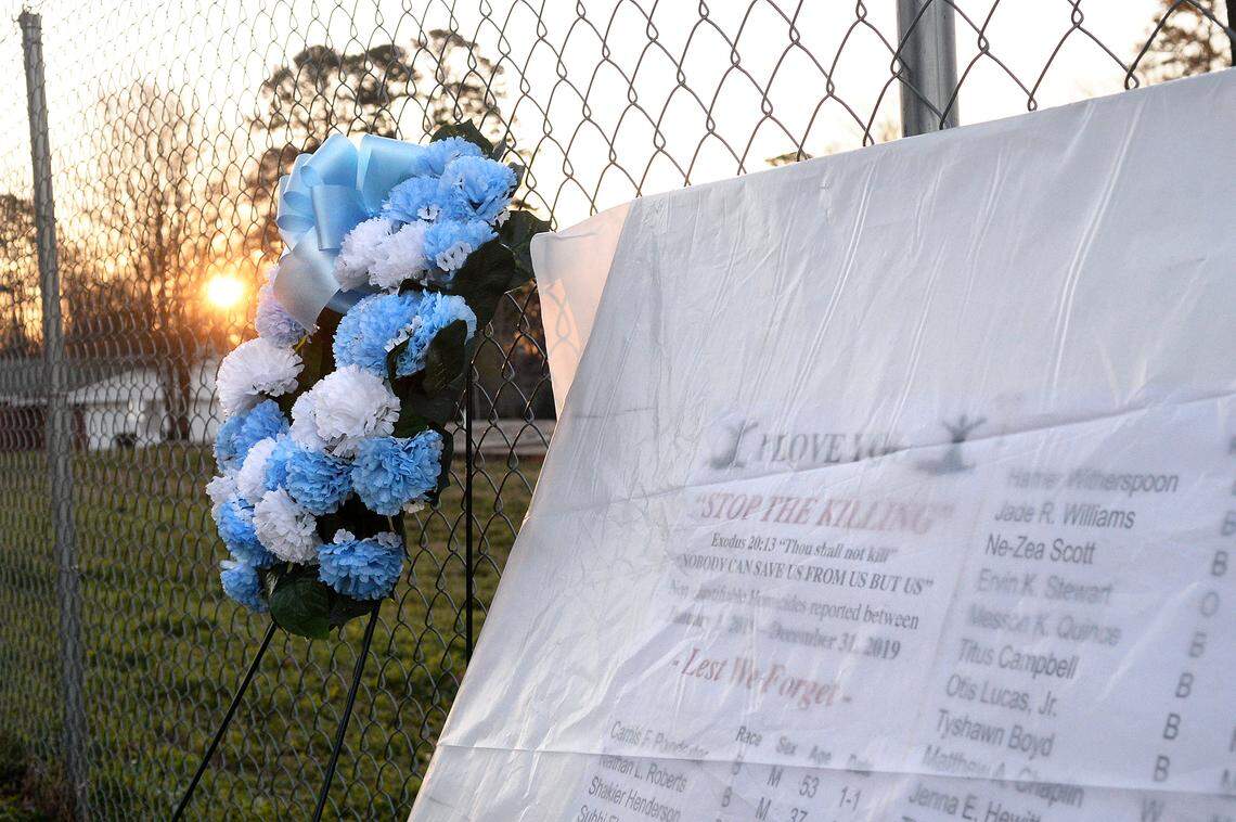In January, a memorial to Charlotte’s 2019 homicide victims was posted on Catherine Simmons Avenue, about three miles north of uptown Charlotte. Three of last year’s killings took place on that half-mile-long street.