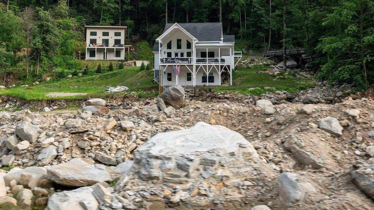 Nine months after Hurricane Helene, the Chimney Rock area has begun to rebuild, though debris remains in the river, in Chimney Rock, N.C., Friday, June 27, 2025.
