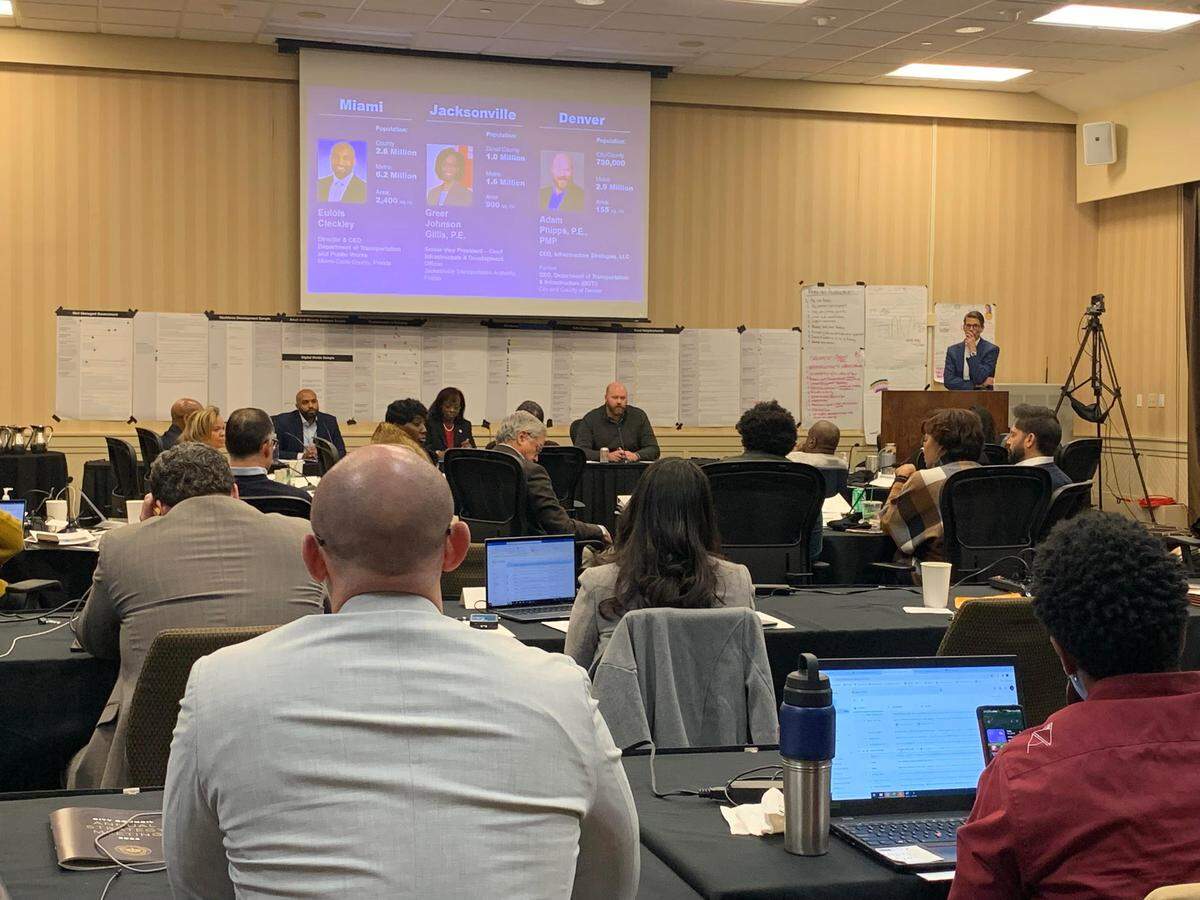 Charlotte City Council members listen to a panel on transit planning during their annual retreat in Winston-Salem, North Carolina.