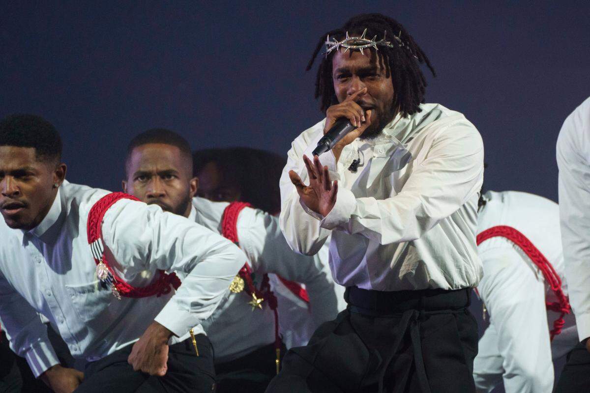 Kendrick Lamar, with his diamond-encrusted crown, at the Glastonbury Festival in England last month.