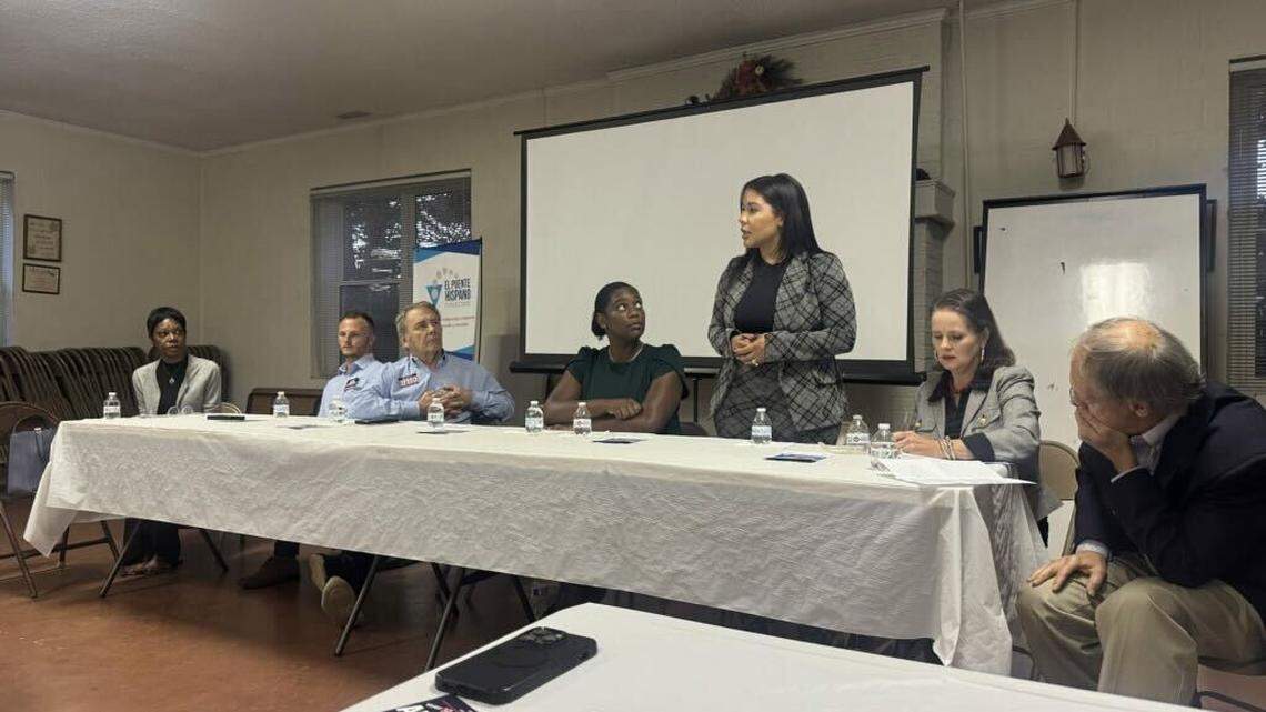 Concord City Council candidates answer questions at a forum held by El Puente Hispano this month.