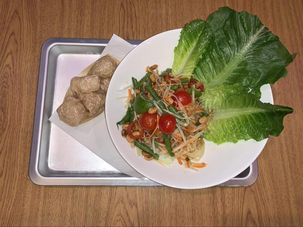 Som tum — papaya salad — is one of six salads on the menu.
