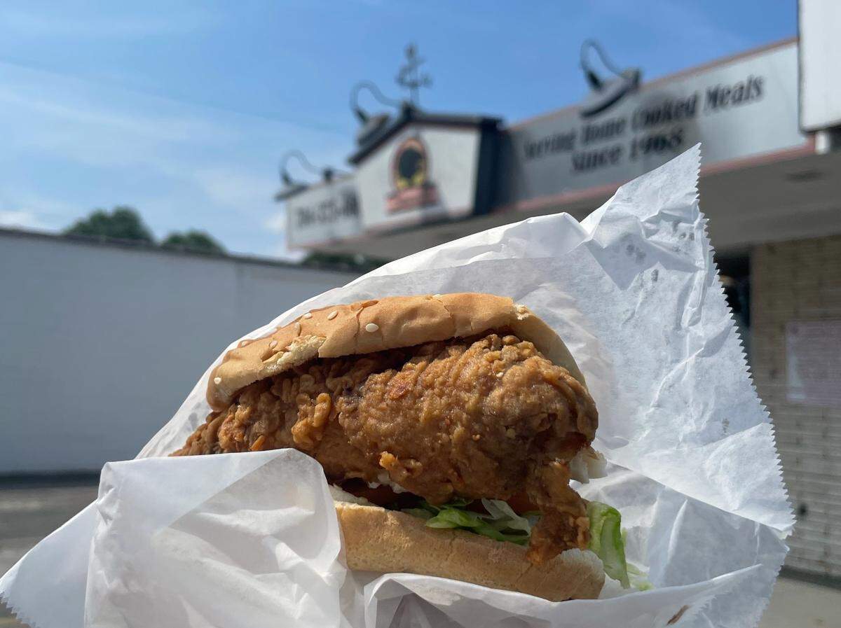 A fried chicken sandwich from Oakhurst Grill.