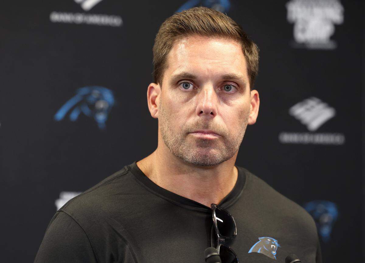 Carolina Panthers general manager Dan Morgan listens to a question during a press conference on Tuesday, July 23, 2024 at Bank of America Stadium in Charlotte, NC. The team is hosting training camp in Charlotte, NC this year after leaving Spartanburg, SC.
