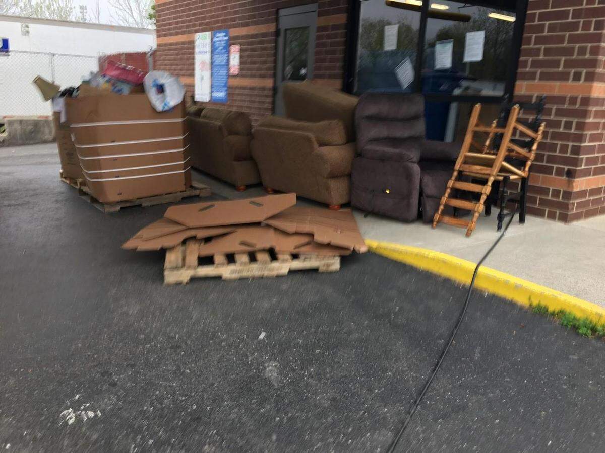 Goodwill workers found this discarded furniture outside of their Franklin Square location in Gastonia.