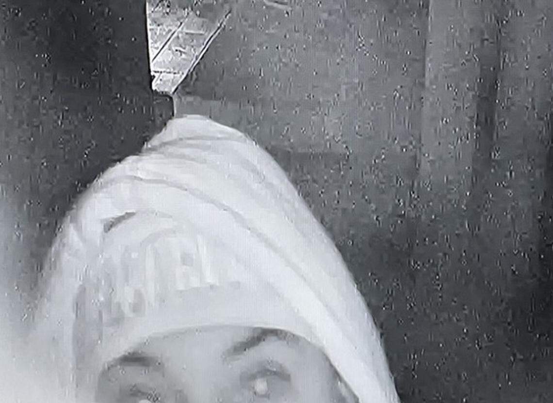 This surveillance photo shows a suspect in the Jan. 7 break-in at the late NASCAR driver Greg Biffle’s home, sheriff’s officials said on Wednesday, Jan. 21, 2026.