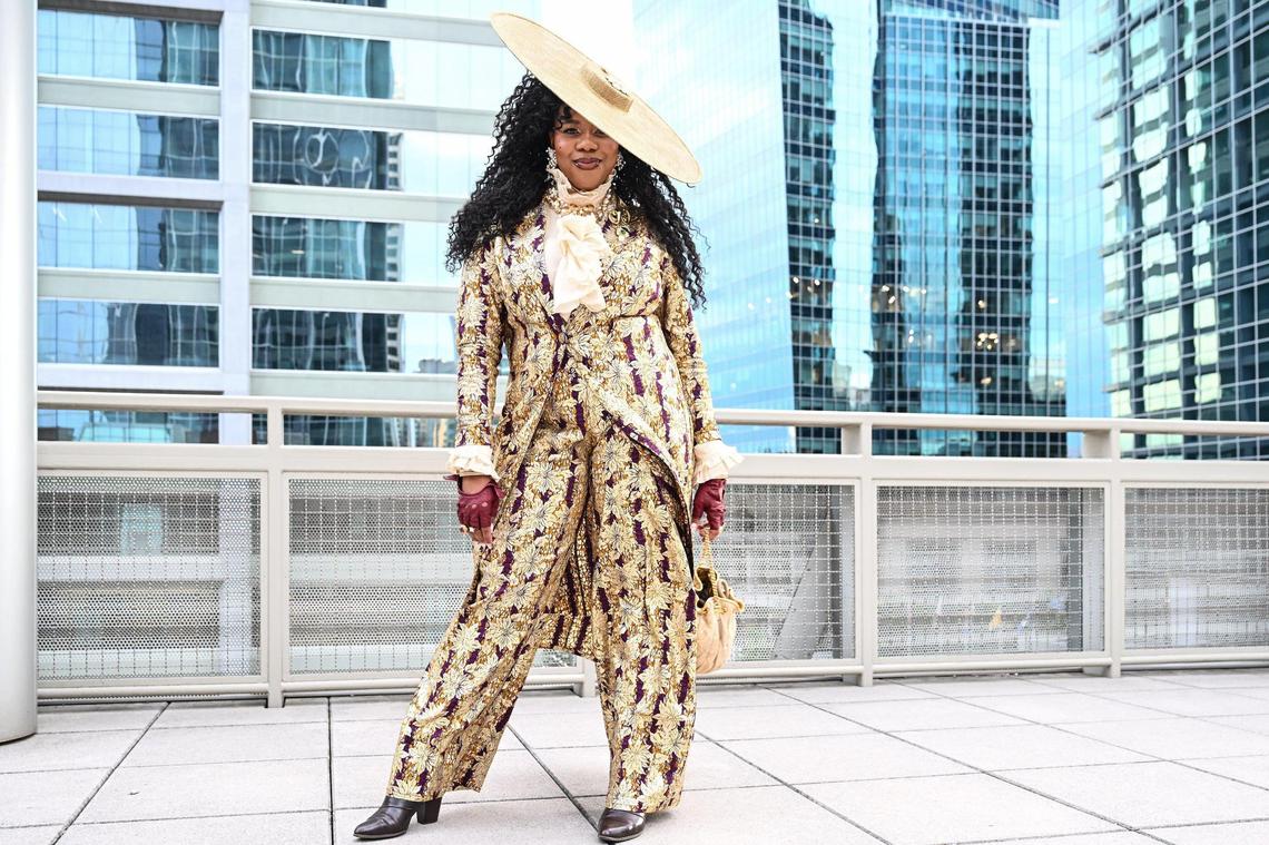 Event curator and Charlotte resident, Perrine “Professor P” DeShields poses for a photo during “Superfine at the Gantt: Exploring Black Dandyism” at The Harvey B. Gantt Center, Friday, May 2, 2025, in Charlotte, N.C.