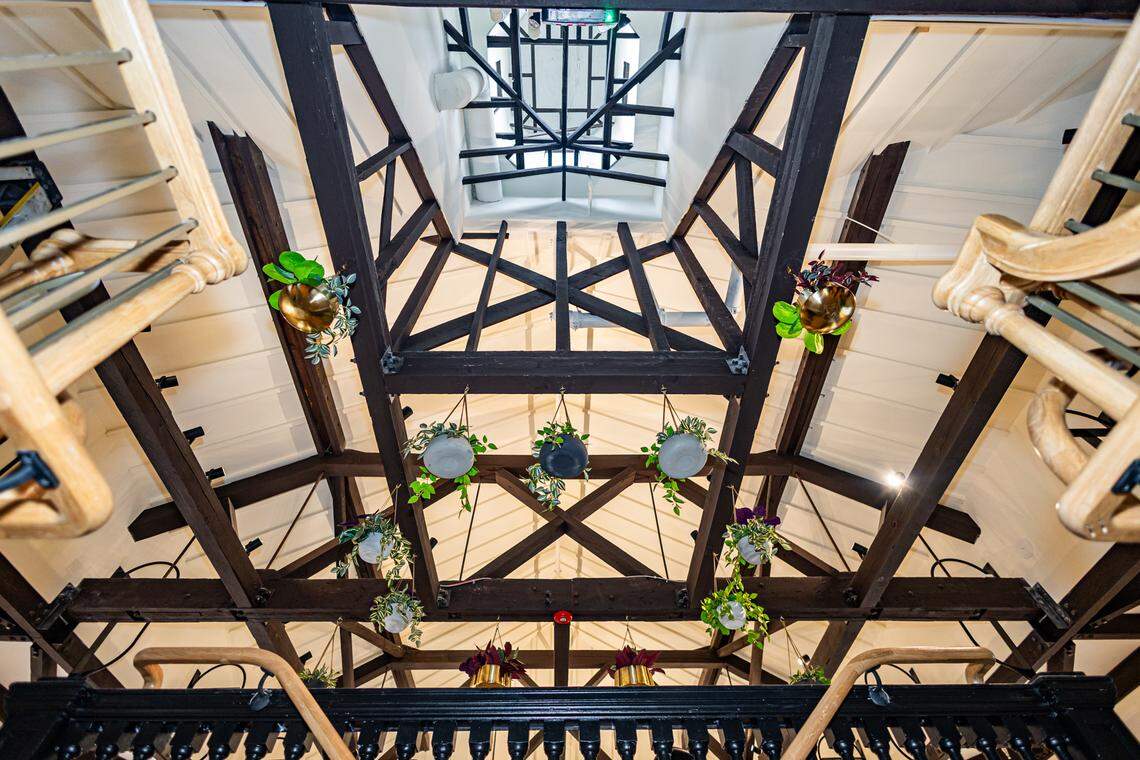 Extensive work was done to support the aging ceiling at Leluia Hall and support the original beams.