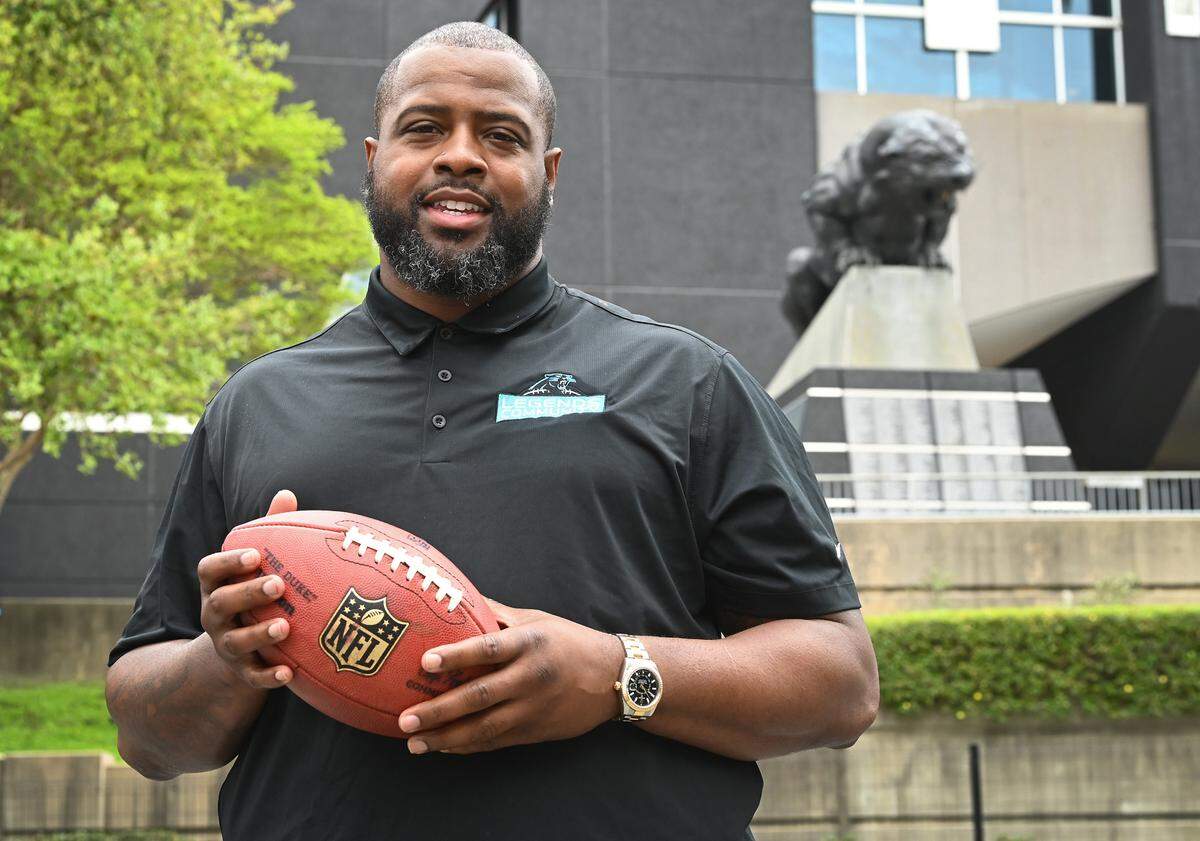 Former Carolina Panthers defensive tackle Kawann Short in March outside Bank of America Stadium.