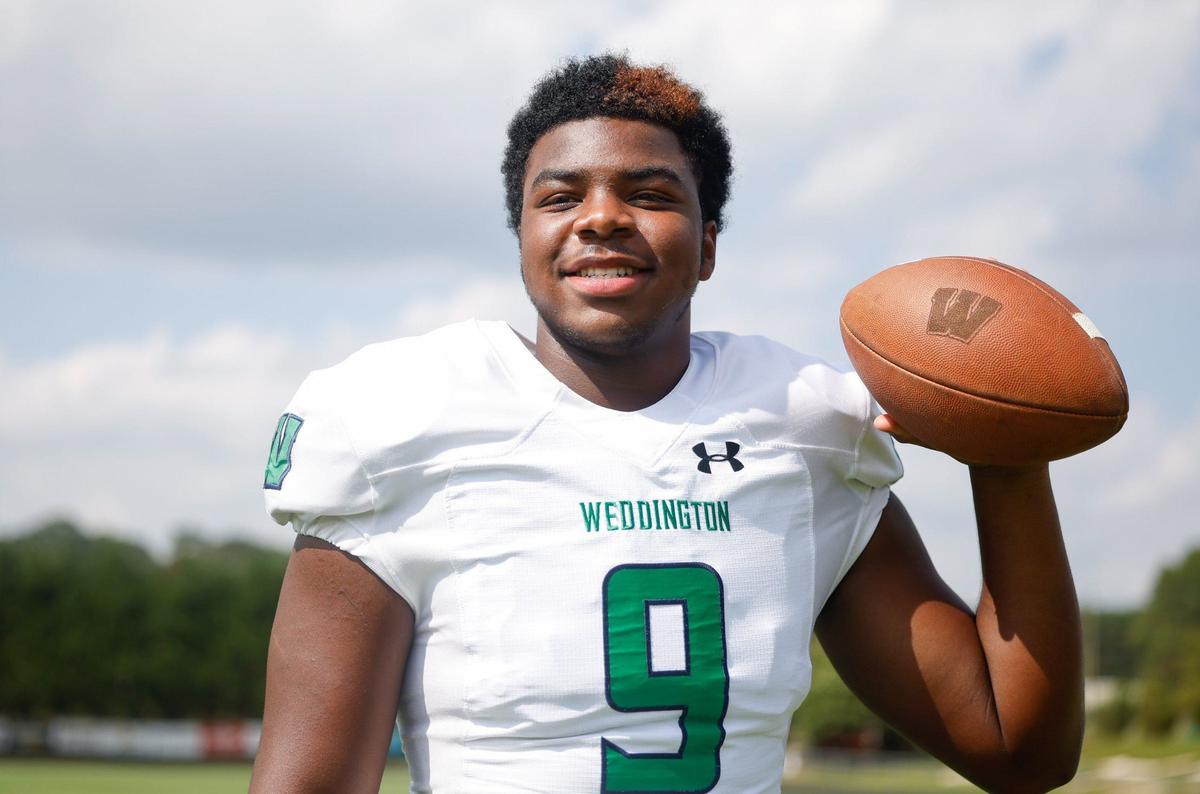 Weddington defensive lineman Trajon Odom poses before football practice on Tuesday, August 20, 2024. Weddington will face Providence on Thursday, Aug. 22nd at Bank of America Stadium.