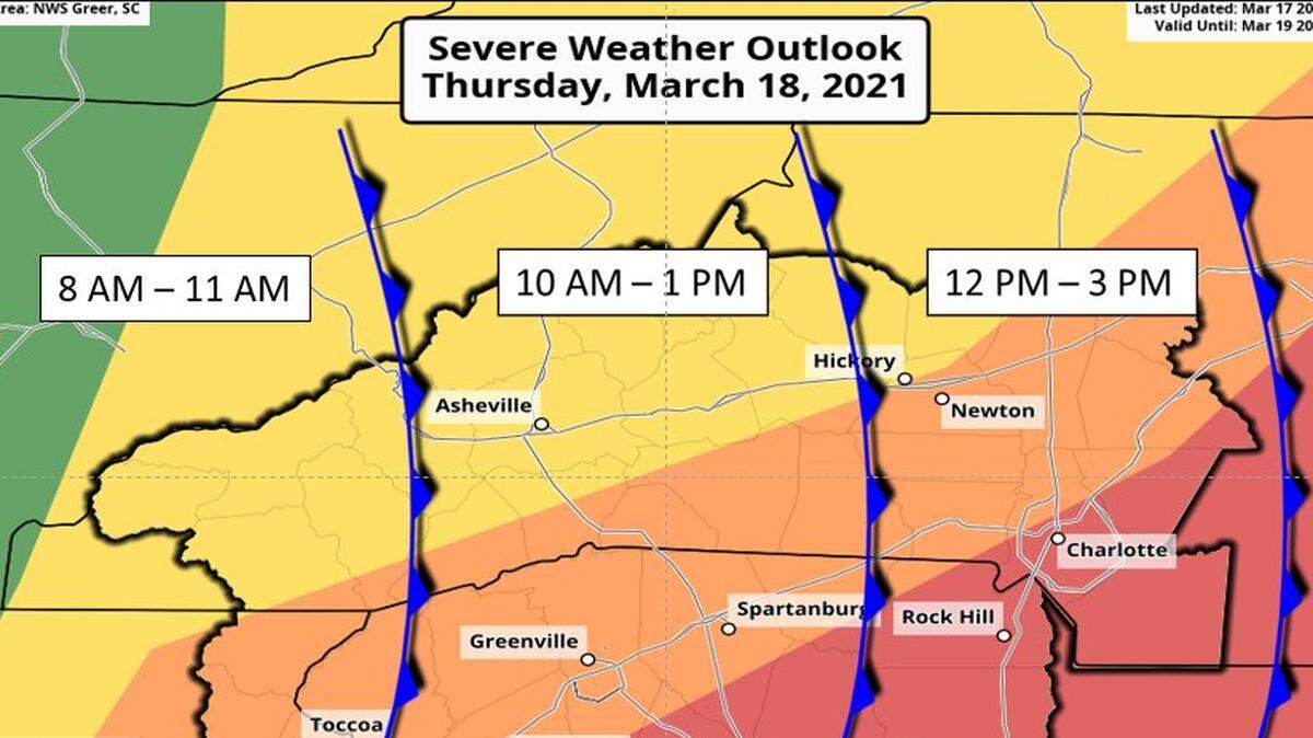 Storms are likely to bring large hail, strong gusts and possibly tornadoes to the state on Thursday, National Weather Service meteorologists warn.