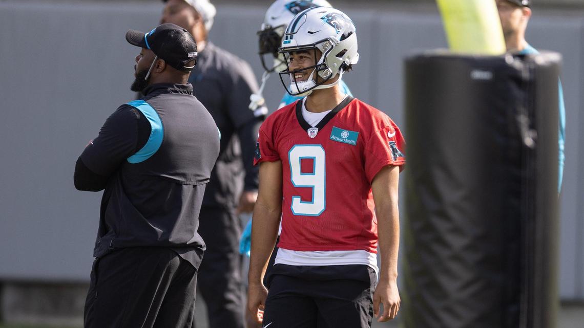 Panthers Bryce Young practices during Carolina Panthers practice in Charlotte, N.C., on Monday, June 1, 2023.