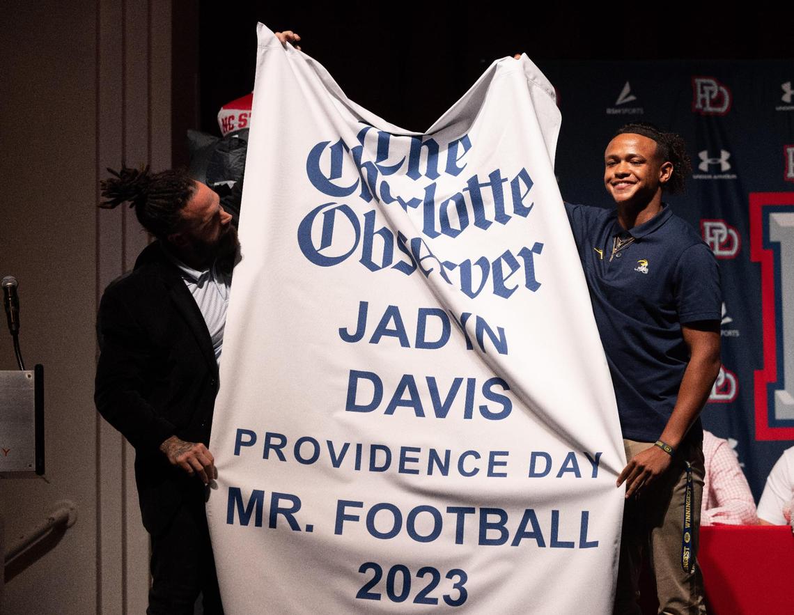 Jadyn Davis is named Mr. Football during a ceremony for Providence Day’s early college signees Charlotte, N.C., on Friday, December 8, 2023.