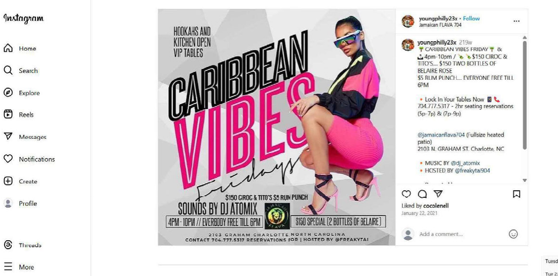 Model Tiffany Keller of California is one of six models that filed a lawsuit in federal court against Jamaican Flava Lounge of Charlotte. The nightclub allegedly altered and used the models’ images without permission or compensation to advertise on social media, shown in this image included in the lawsuit.