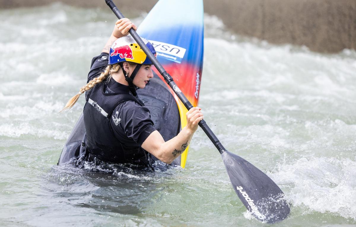 Evy Leibfarth, photographed earlier this month in the manmade river at the U.S. National Whitewater Center in Charlotte.