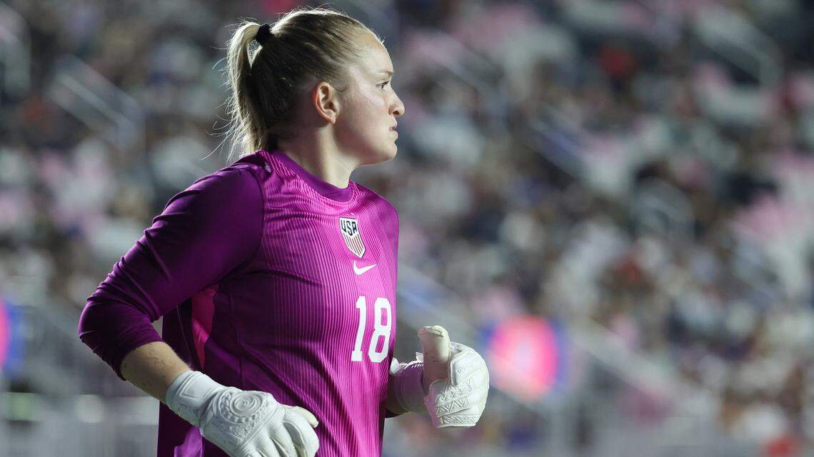 Claudia Dickey of United States looks on during an International Friendly game between United States and Italy at Chase Stadium on Dec. 1, 2025 in Fort Lauderdale, Florida.