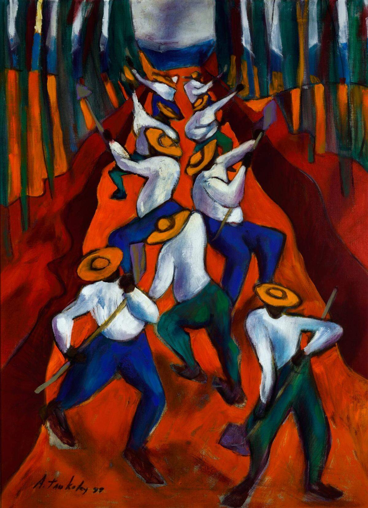 Ann Tanksley, “Canal Builders II,” 1989, oil on linen, 36 x 25.5 inches, part of the “From the Heart: The John and Vivian Hewitt Collection of African-American Art,” was on view in 2024 at the Gantt Center.