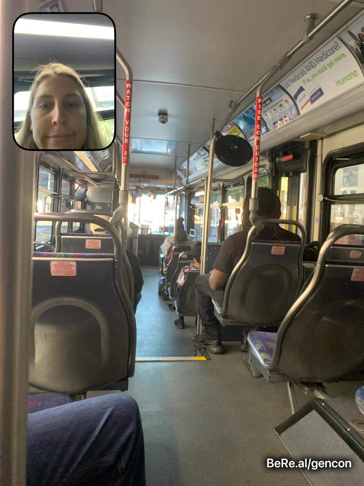 Reporter Genna Contino takes a BeReal while on the bus during her week without a car for a series on Charlotte Area Transit System for The Charlotte Observer.