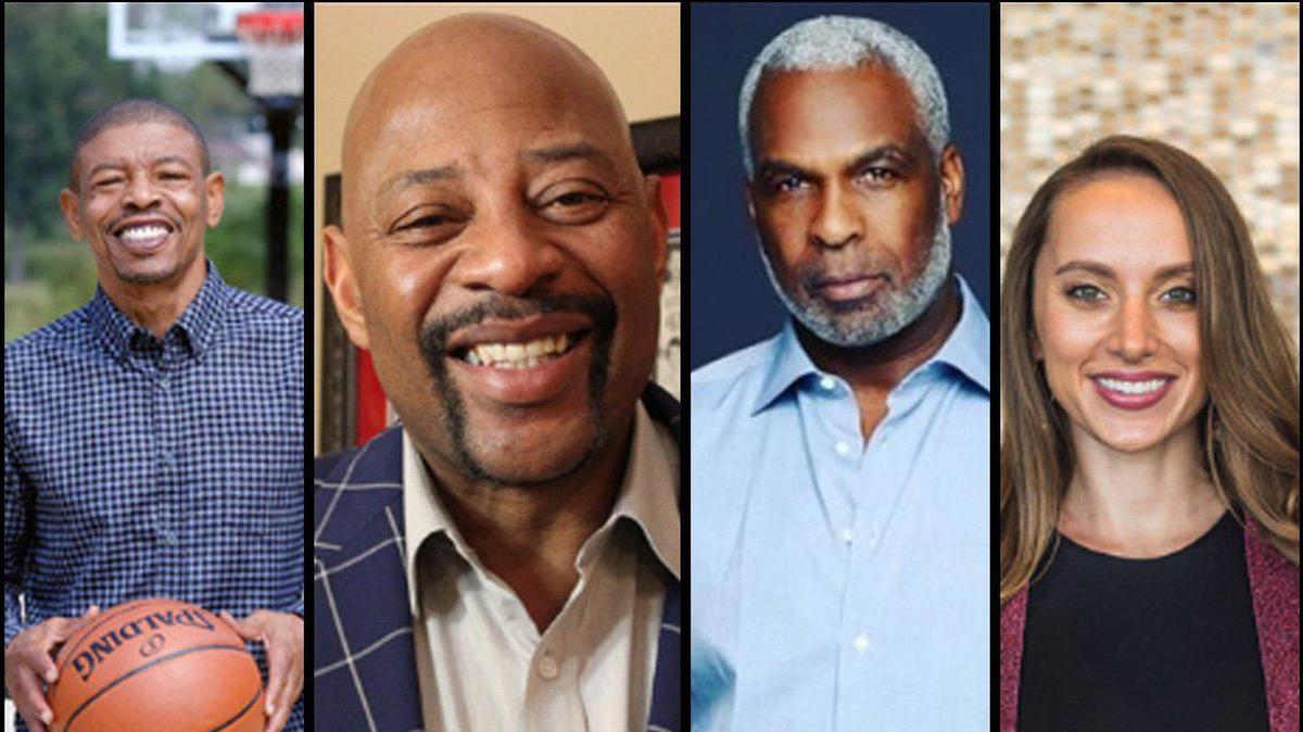 3LeagueOGs Podcast hosts Muggsy Bogues, Earl Cureton, Charloes Oakley and Ashley Stroehlein.