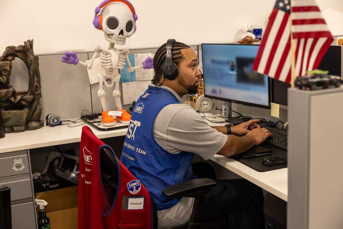 It took Amanual Coleman, 35, of Charlotte nearly two weeks to sketch and desing the 3-foot Halloween animatronic skeleton sold at Lowe’s home improvement stores.
