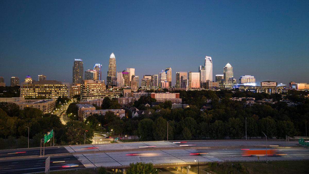 Motorists travel along Interstate 77 near uptown. The city’s skyline has changed dramatically in the past several decades but one question has remained: Is Charlotte a “world-class” city or can it become one?