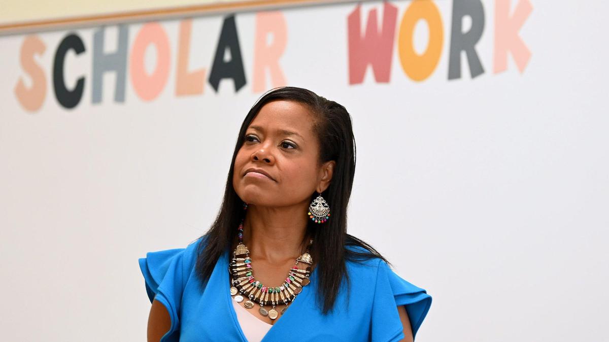 CMS superintendent Crystal Hill at Ranson Middle School on Monday, August 28, 2023.