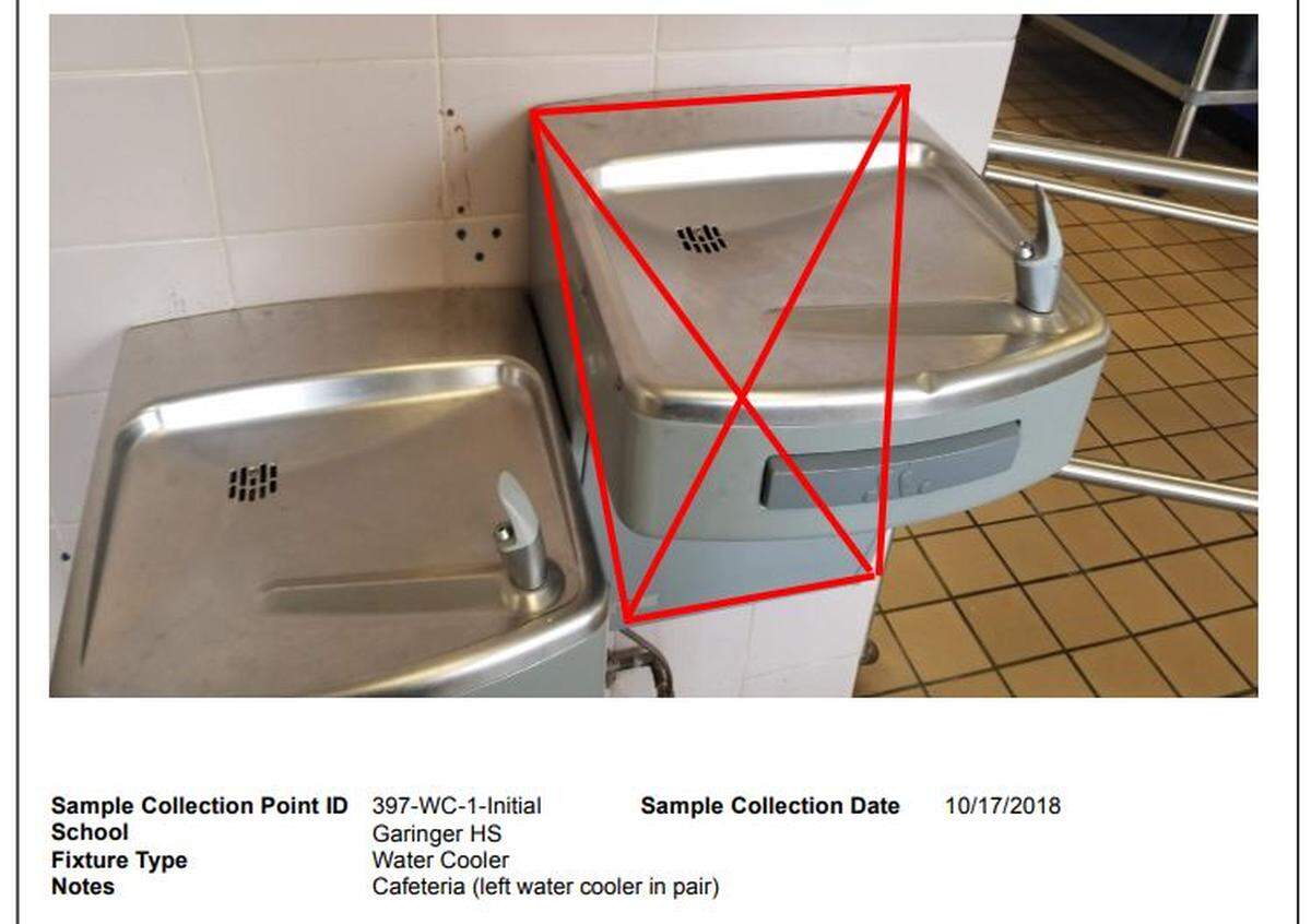 North Carolina’s state budget allocates $32.8 million to test for and remediate lead in drinking water at schools and childcare centers. This picture shows a water fountain in a Charlotte high school cafeteria that had an extremely high level of lead when it was tested in 2018.
