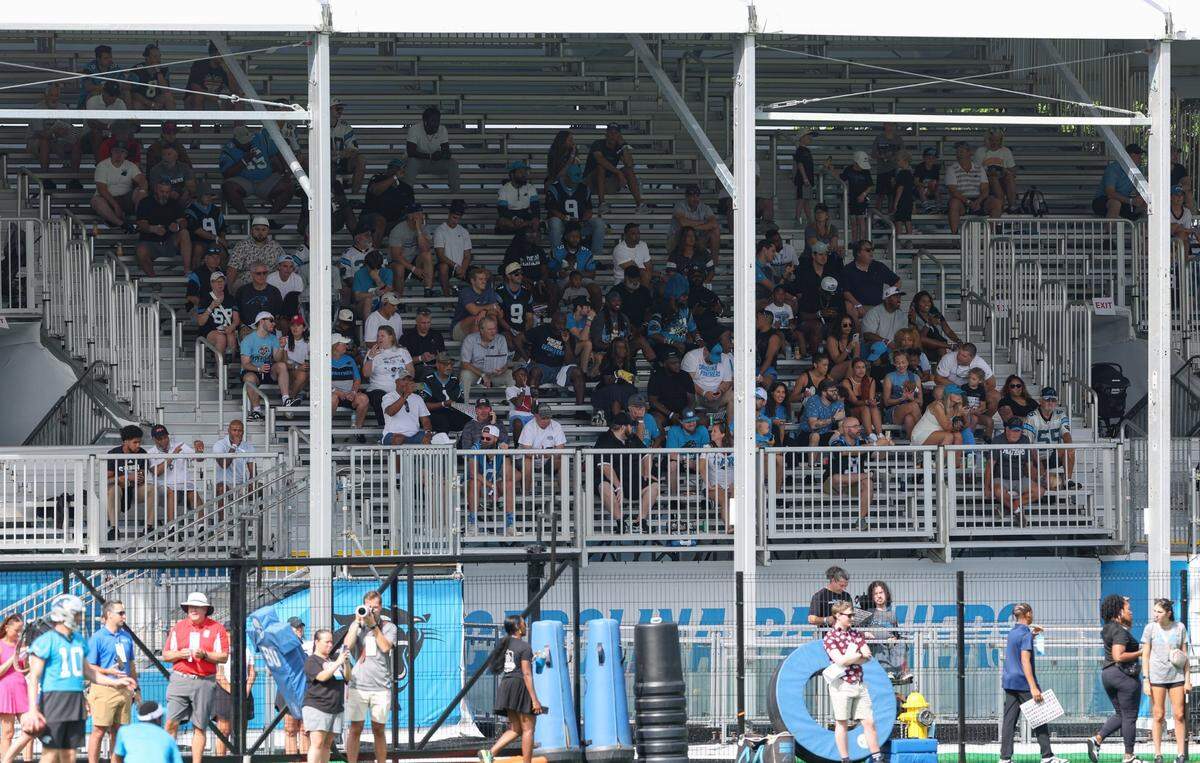Fans watch the Panthers during day one of training camp practice in Charlotte, NC on Wednesday, July 24, 2024.
