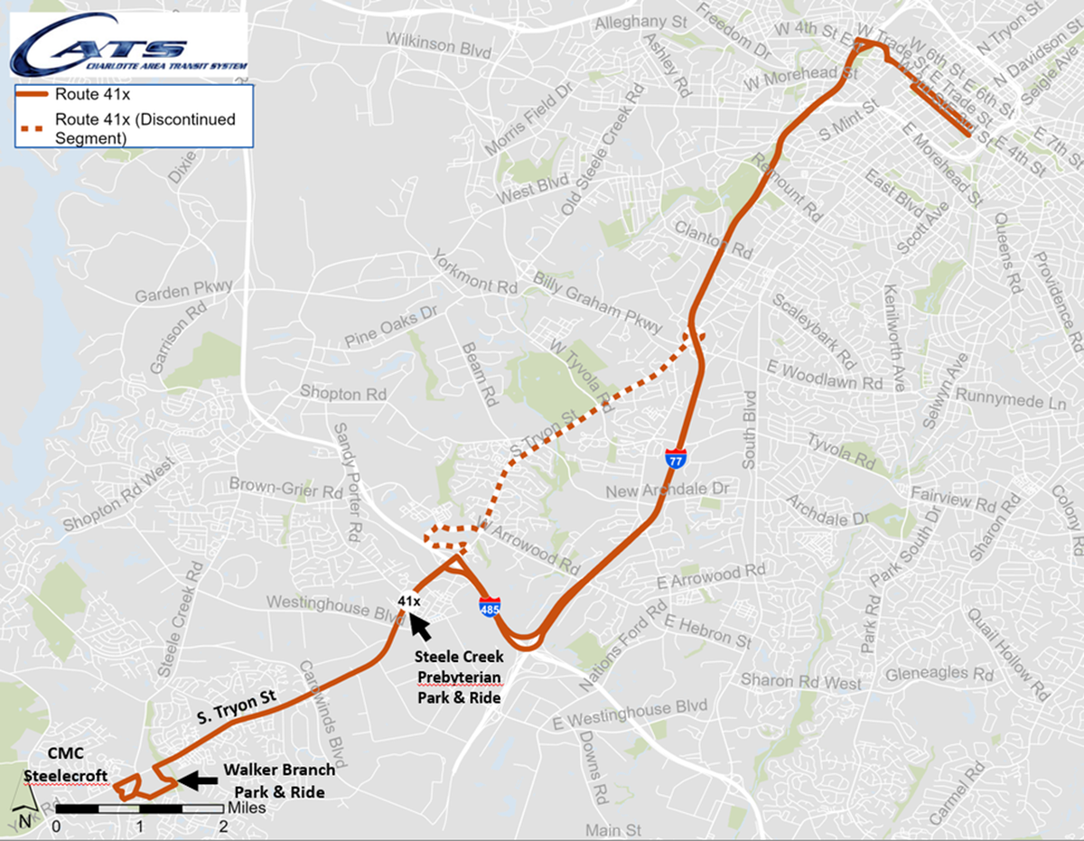 A map of CATS’ Route 41X, which is being restored to full service after it was discontinued during the height of COVID-19.