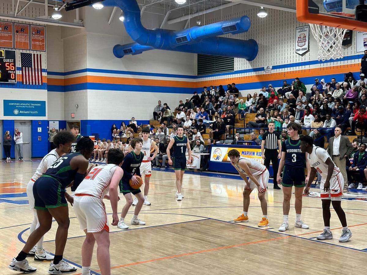 Weddington’s Aiden Cook attempts a free throw in Friday’s win at Marvin Ridge