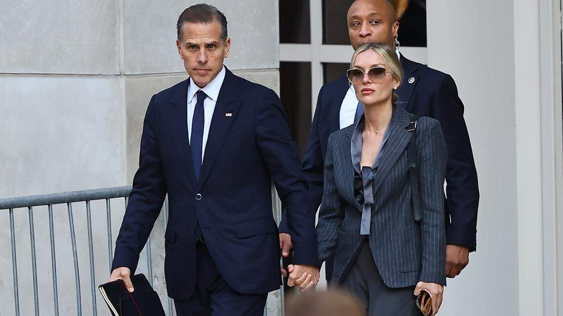 Hunter Biden and his wife, Melissa Cohen Biden, depart the J. Caleb Boggs Federal Building in Wilmington, Delaware on Monday, June 3, 2024 following the first day of his trial on three federal gun charges. A jury convicted Biden on all charges on June 11, 2024.