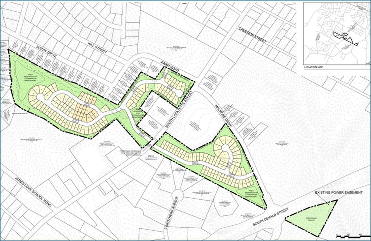 A map of Taylor Morrison’s new development in Shelby. Fincastle Glen will offer 136 single-family homes ranging in size from 1,600 to 2,200 square feet.