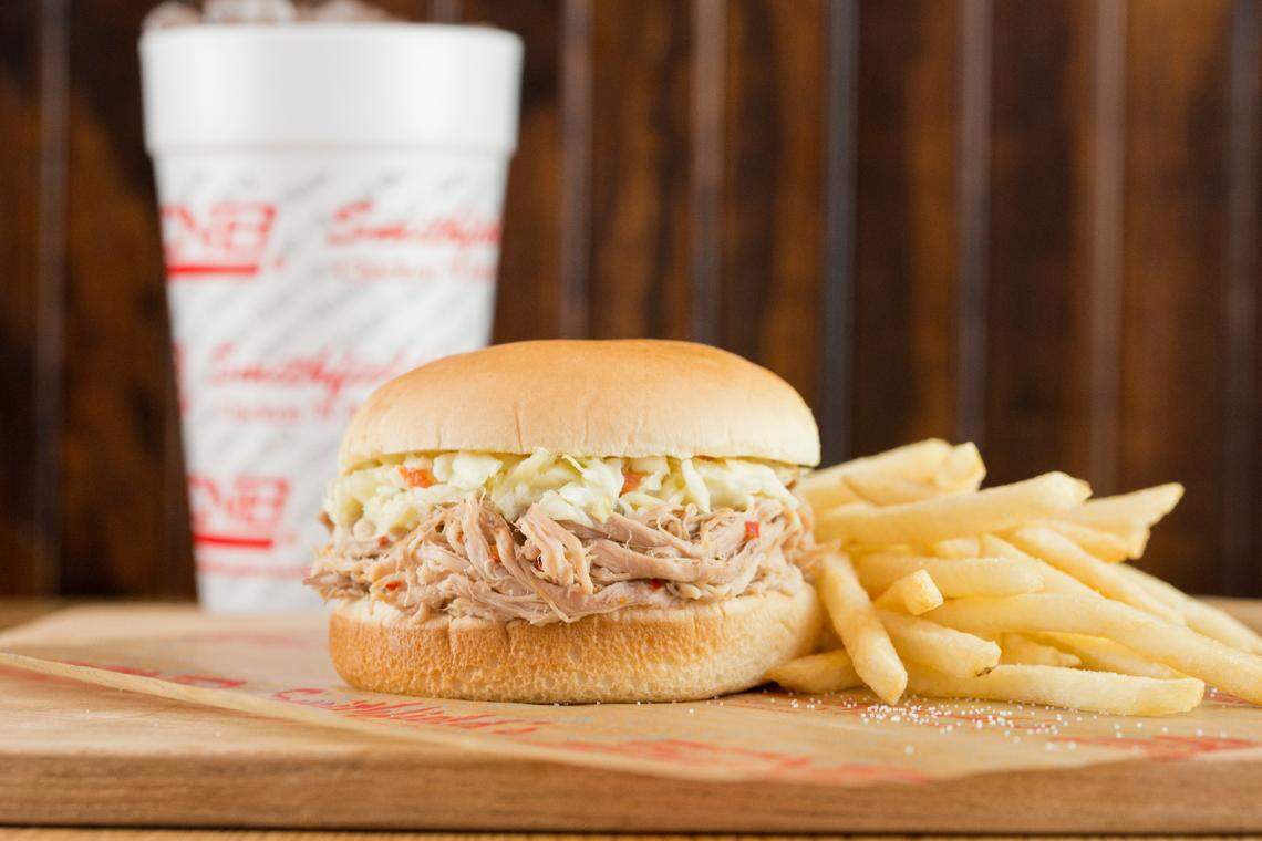 Smithfield’s Chicken ‘N Bar-B-Q’s Bar-B-Q sandwiches come topped with coleslaw.