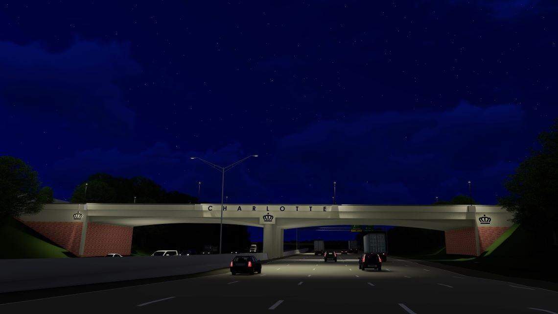 Crews are scheduled to close lanes on Interstate 85&nbsp;to build a $50.7 million bridge&nbsp;that city officials say will be “a monument entrance into Charlotte.” This architect design released by the city gives a nighttime view of the bridge.  