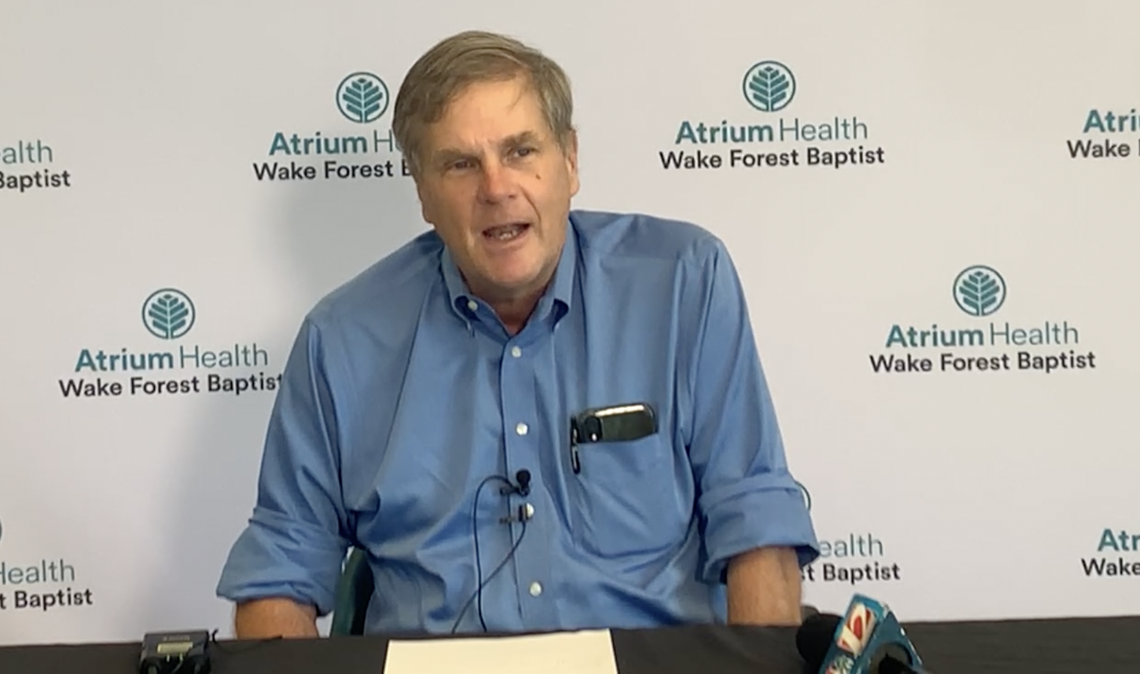 Dr. Christopher Ohl, in a screen shot from a COVID briefing streamed on Atrium Health Wake Forest Baptist’s Facebook page last month.